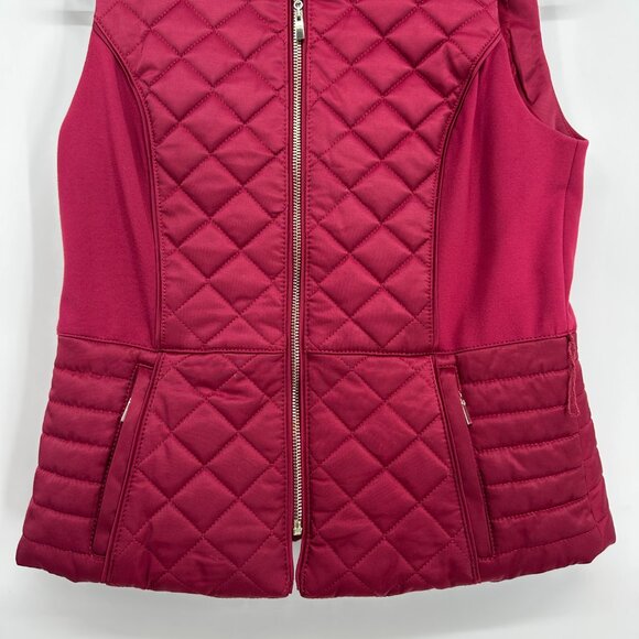 White House Black Market Quilted Puffer Vest S Zip Up Diamond Red - Picture 4 of 7